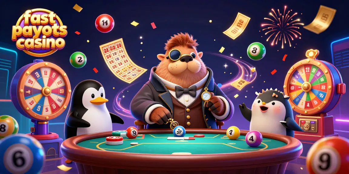 Experience the excitement at a fast payouts casino with dramatic poker action featuring colorful lottery elements.
