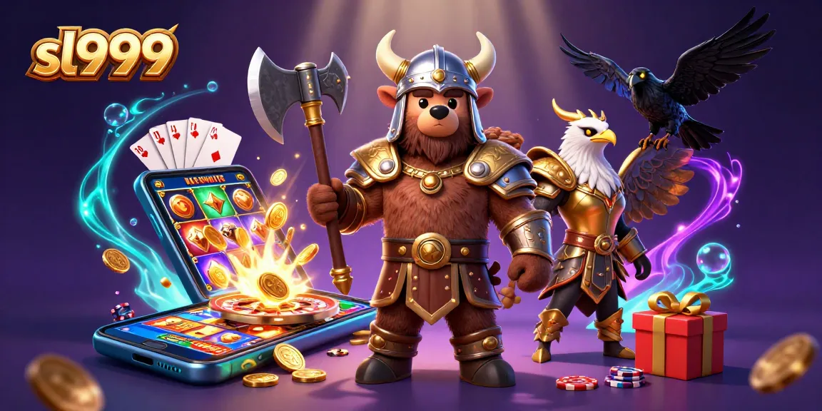 Entre no jogo com sl999: Urso viking e águia valquíria rodeados de emoção de caça a jackpots.