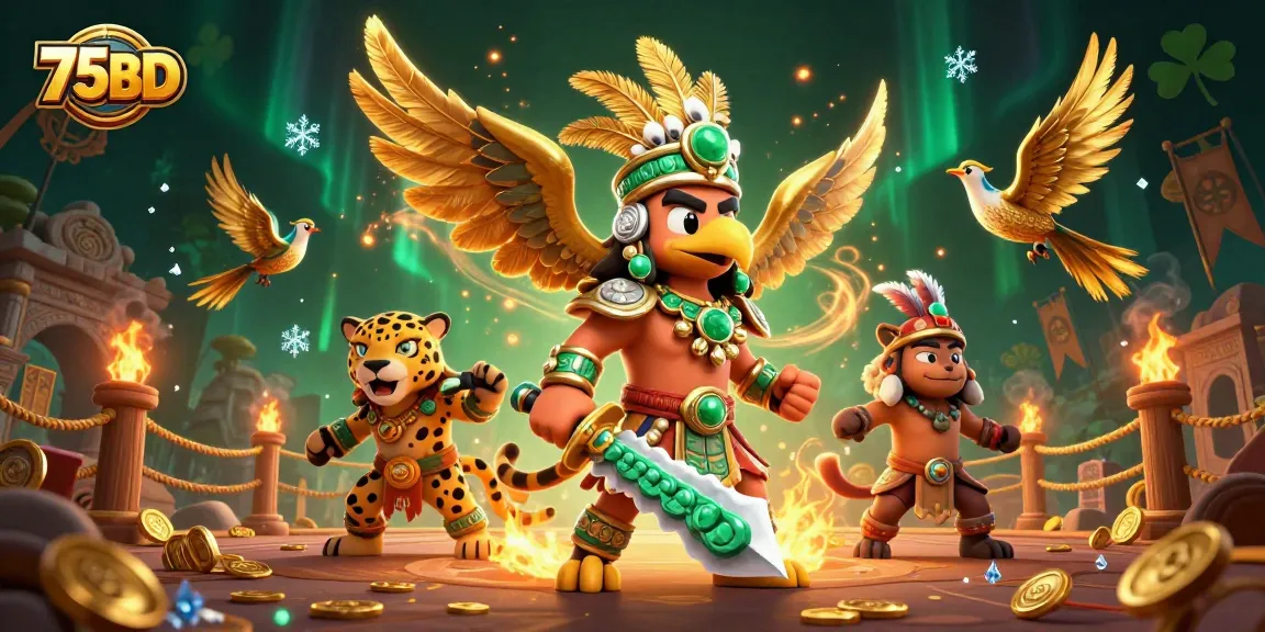 Experience thrilling moments at 75BD with an Aztec warrior battle in a spectacular casino scene.