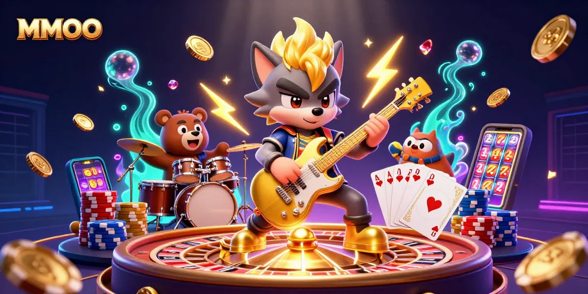 Experience thrilling gameplay at MMOO, featuring a dynamic casino scene with exciting characters and vibrant elements.