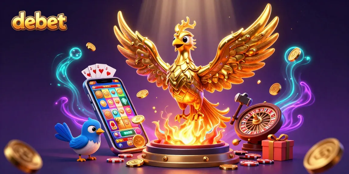 Experience winning moments with debet's vibrant casino scene, featuring a molten phoenix and slot game.