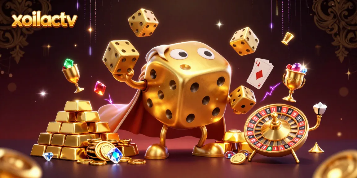 Engage with xoilactv's immersive casino action featuring golden dice and vibrant gems.