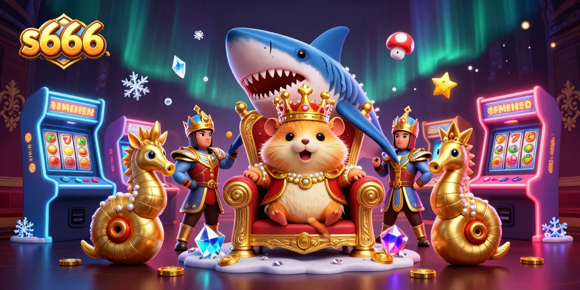 Bet on vibrant s666 slots with a fierce hamster king in a rich casino scene.