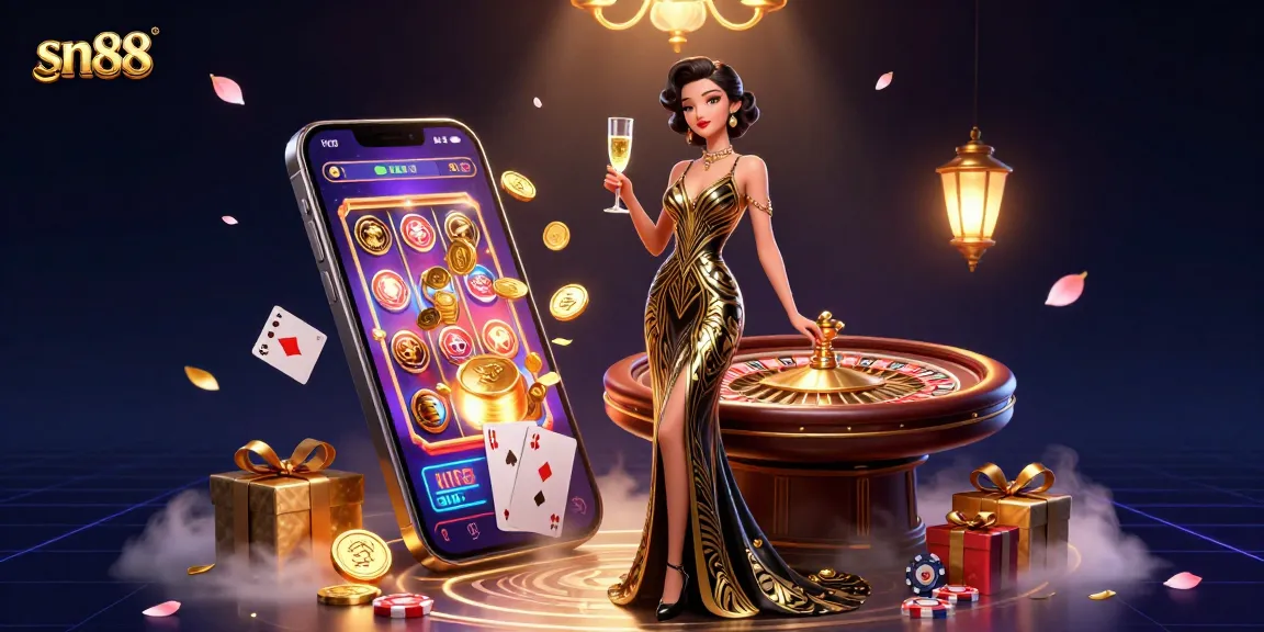 Engage with sn88's vibrant casino atmosphere featuring elegant gaming elements and dynamic visuals.